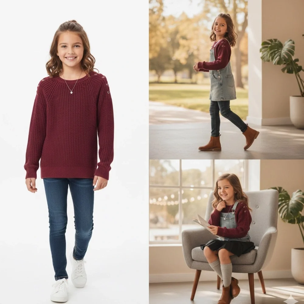 The Children’s Place Burgundy Lace-Up Shoulder Knit‎ Sweater 5/6